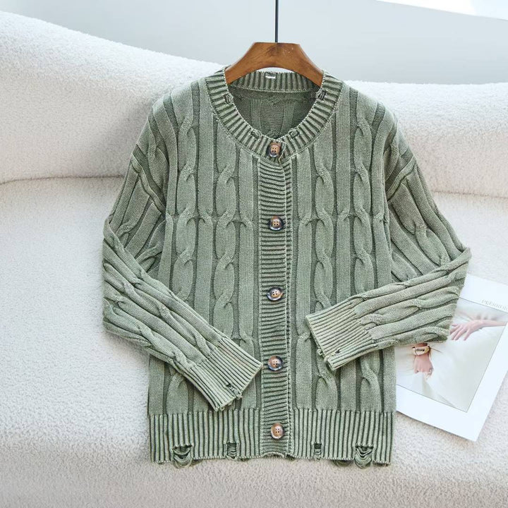 Damen Strickjacke mit Zopfmuster und Knopfverschluss Drune