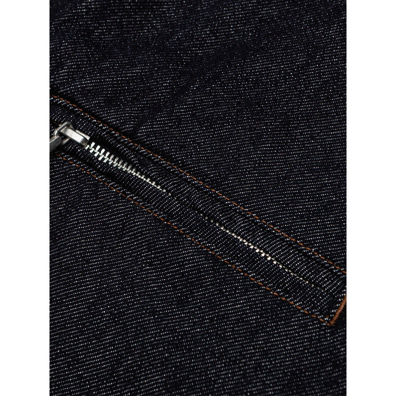 Herren Boxy-Denimjacke mit durchgehendem Reißverschluss, Brust-Reißverschlusstasche und Hemdkragen Drune