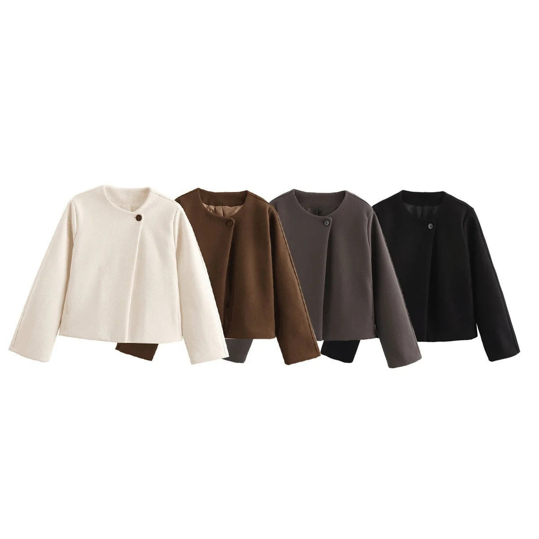 Damen elegante Kurzjacke im minimalistischen Design mit praktischem Knopf Drune