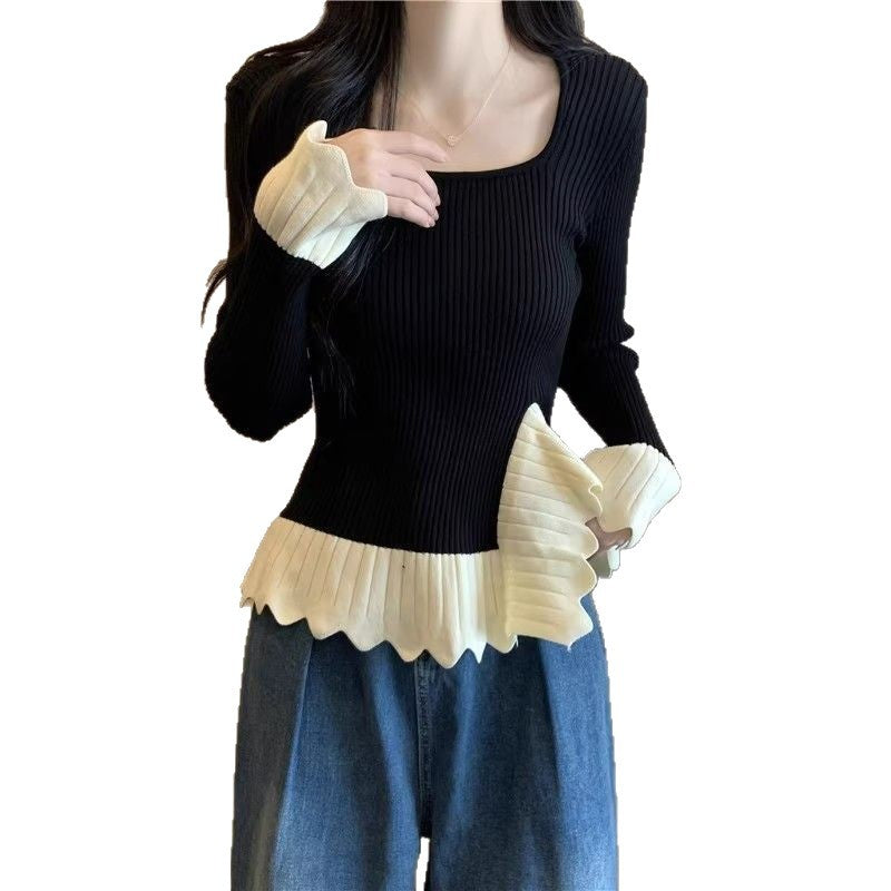 Damen modischer Rippstrickpullover mit asymmetrischem Saum Drune