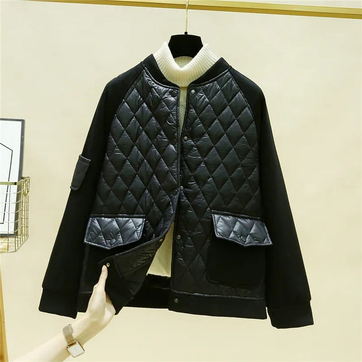 Damen nan wattierte Baseball-Bomberjacke mit Rautenstepp, Klappentaschen und elastischen Bündchen Drune