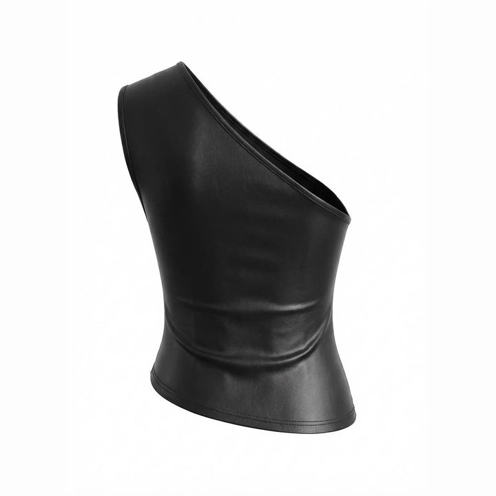 Damen asymmetrisches Top aus Kunstleder Drune