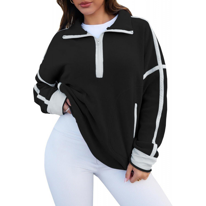 Damen Fleecpullover mit halbem Reißverschluss und kontrastierenden Ärmeln Drune