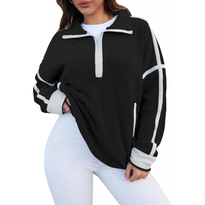 Damen Fleecpullover mit halbem Reißverschluss und kontrastierenden Ärmeln Drune