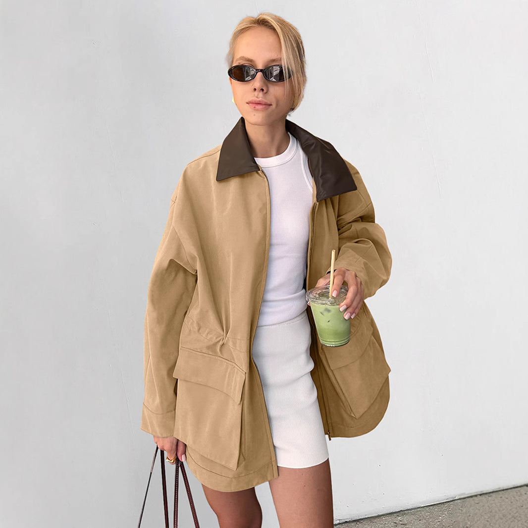 Damen Übergangsjacke im lässigen Oversized-Schnitt mit kontrastierendem Kragen Drune