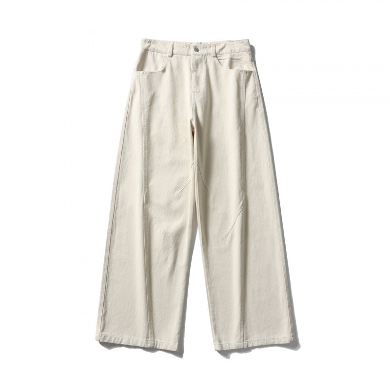 Damen Palazzo-Jeanshose mit hoher Taille, weitem Bein und Ziernähten Drune