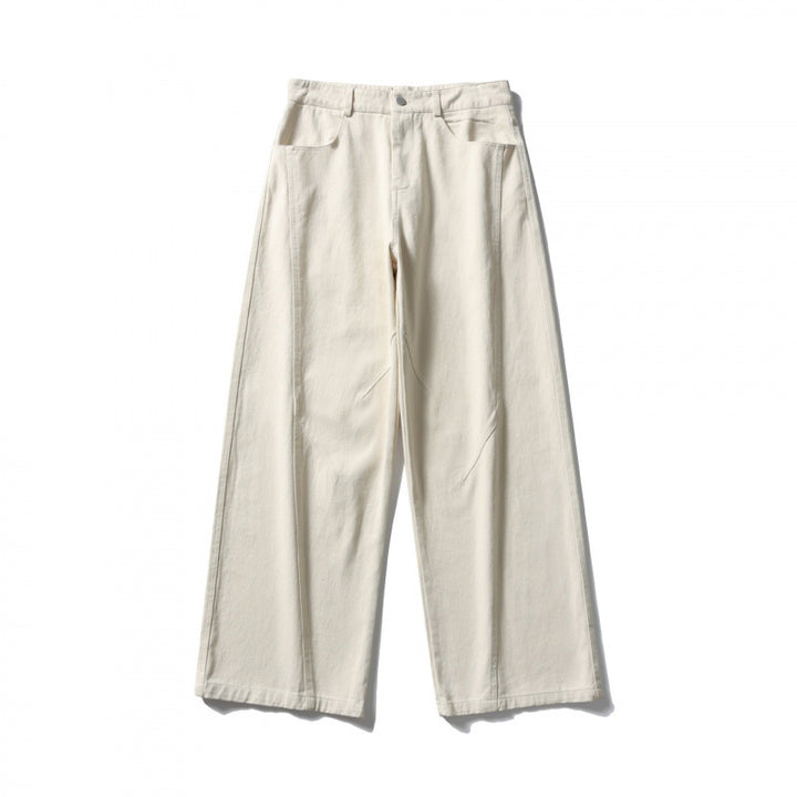 Damen Palazzo-Jeanshose mit hoher Taille, weitem Bein und Ziernähten Drune