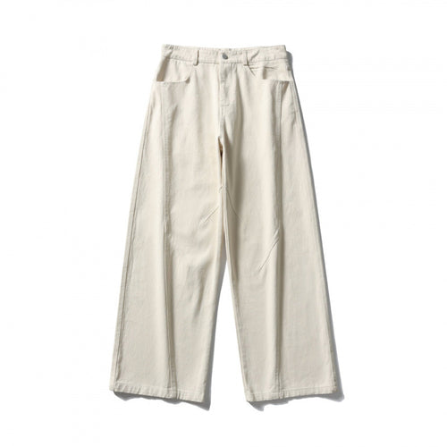 Damen Palazzo-Jeanshose mit hoher Taille, weitem Bein und Ziernähten Drune