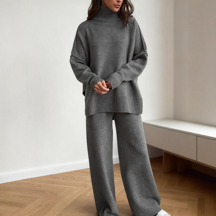 Damen kuscheliger Strickanzug mit hohem Kragen und weitem Schnitt Drune