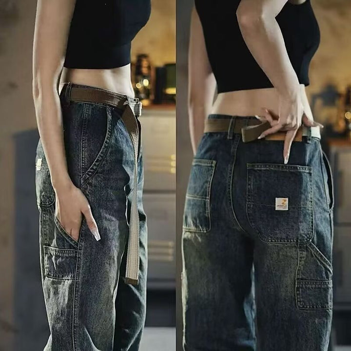 Damen Weite Denim-Hose mit hohen Taschen Drune