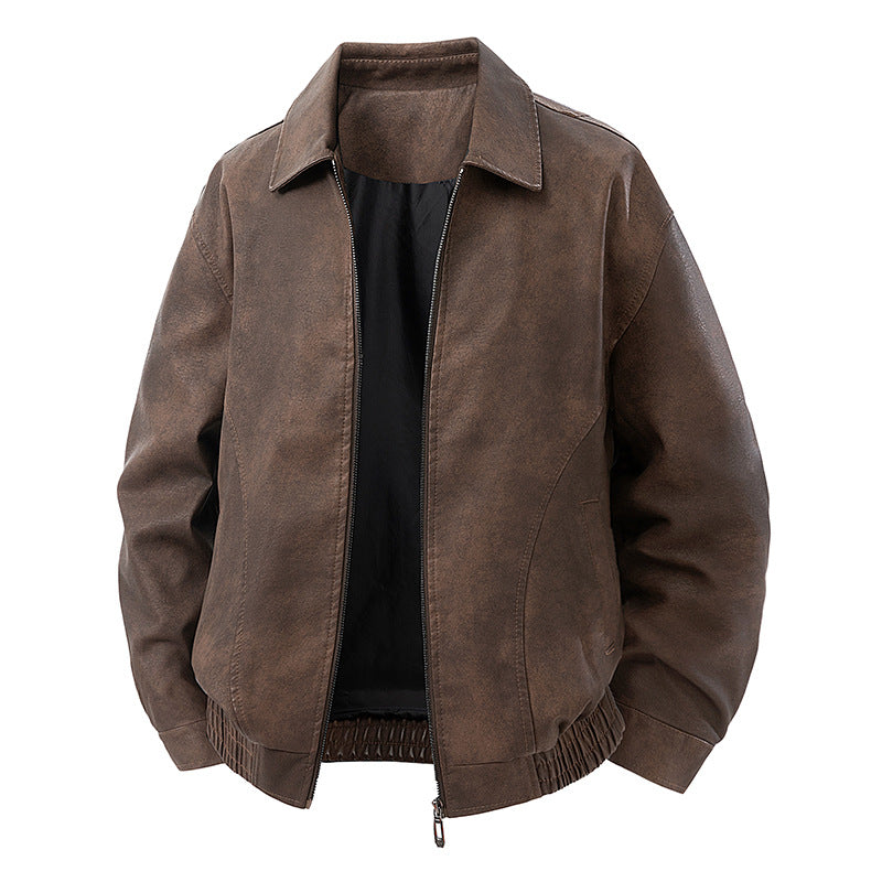 Herren legerer Lederblouson mit Reißverschluss und elastischem Saum Drune