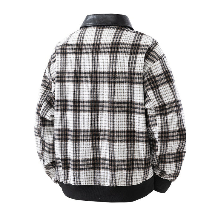 Herren karierte Overshirt-Jacke mit Kunstlederkragen, gefüttertem Innenfutter und elastischen Bündchen Drune