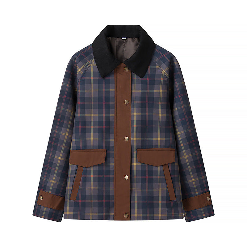 Damen Oversize-Karo-Fieldjacke mit Wachsfinish und Zweifachverschluss Drune