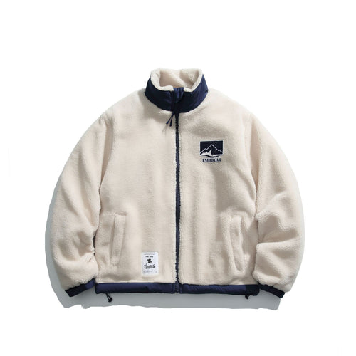 Herren Teddy-Fleecejacke mit Stehkragen, durchgehendem Reißverschluss und Kontrastbesatz Drune