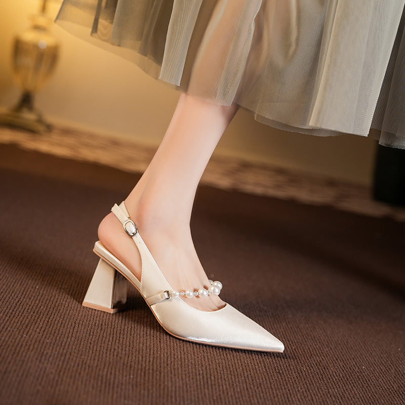 Damen Perl-verzierte Slingback Blockabsätze mit Spiegelakzent Drune