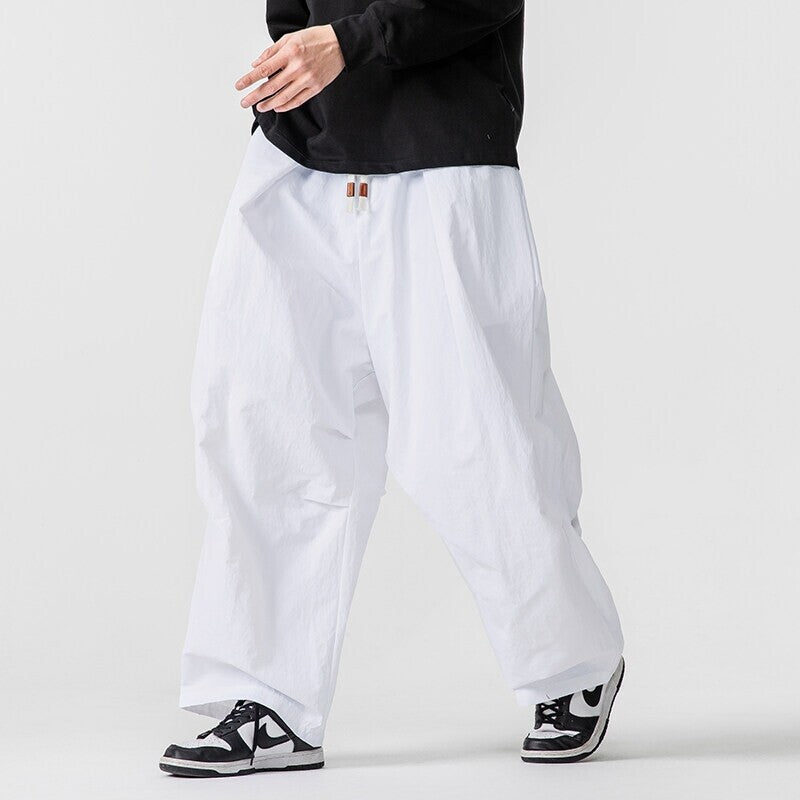 Herren Weite Utility-Loungehose mit überlappenden Falten und Kordelzugbund Drune