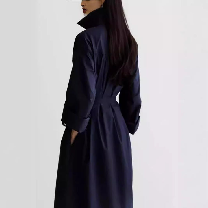 Damen Langärmliges Hemdblusen‑Maxikleid mit strukturierter Schulterpasse und Bindegürtel Drune