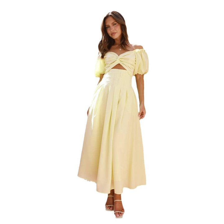 Damen Maxi-Kleid mit gewickeltem Oberteil und schwingendem Rock Drune