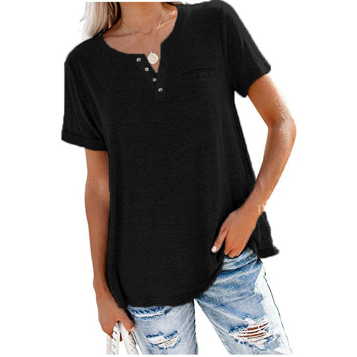 Damen hochwertiges T-Shirt mit Knopfdetail und lockerem Schnitt Drune