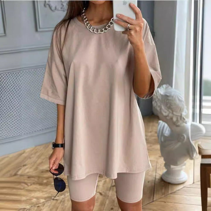 Damen Sportliches Zweiteiliges Set mit T-Shirt und Shorts Drune