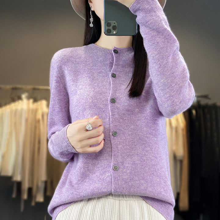 Damen Leichter Feinstrick-Cardigan mit Kaschmir‑Optik, Rundhalsausschnitt und verdeckter Knopfleiste Drune