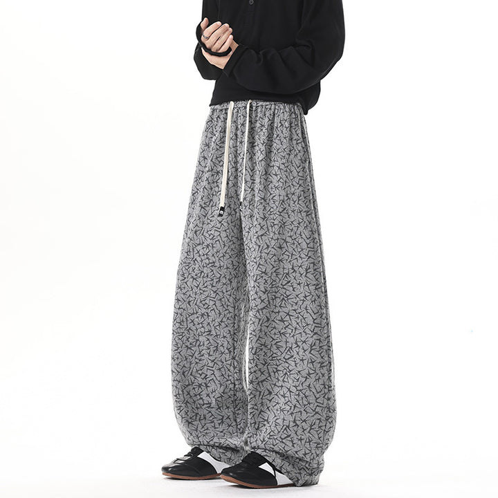 Herren Extraweite Fleece-Loungehose mit Allover-Strukturprint und Kordelzug Drune
