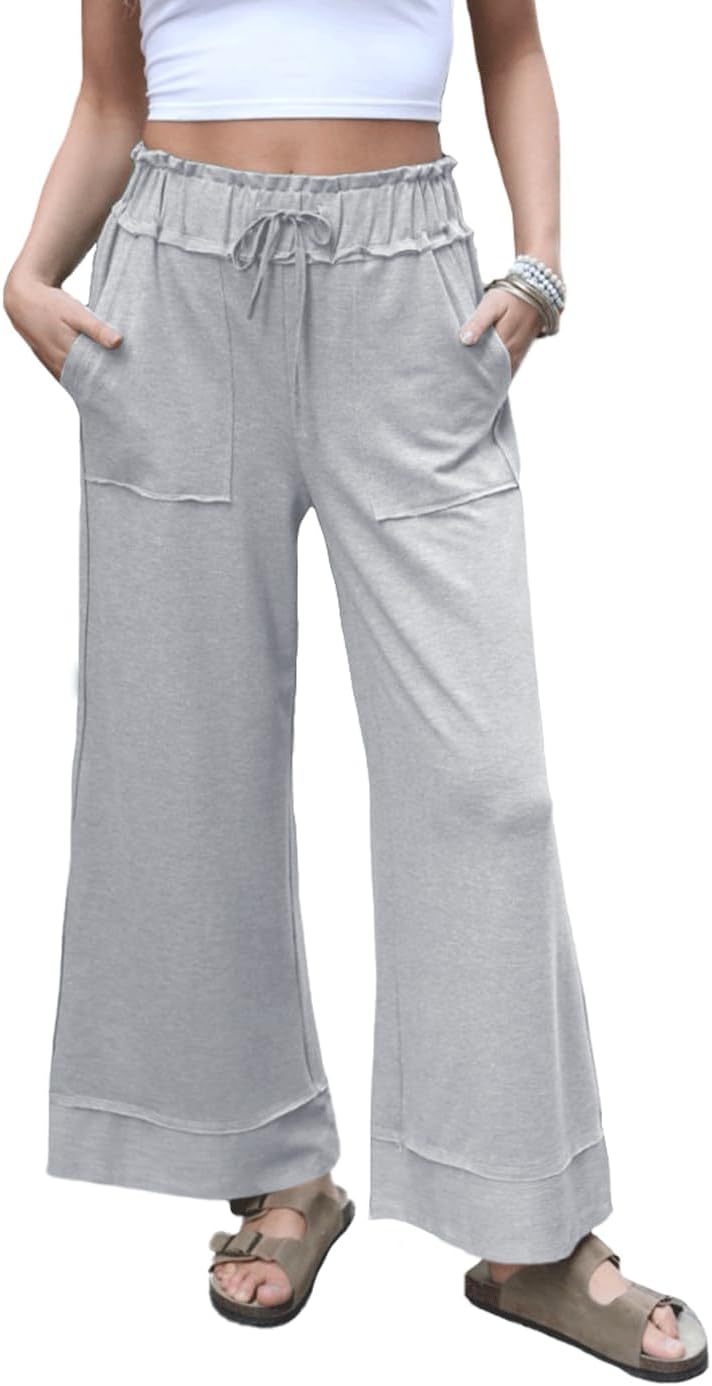 Damen Modische Palazzo-Hose mit elastischem Bund und praktischen Taschen Drune