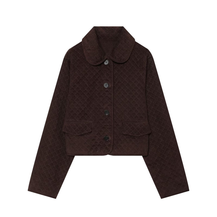 Damen Gesteppte Cordjacke im Boxy-Cropped-Schnitt mit Rundkragen und Pattentaschen Drune
