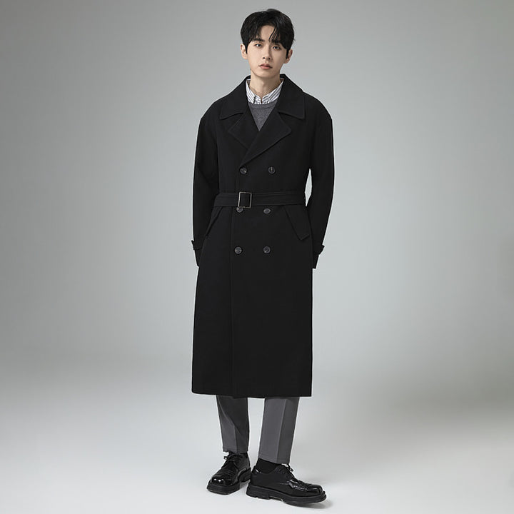 Herren Maxilanger Trenchmantel mit taillierendem Gürtel und minimalistischer Silhouette Drune