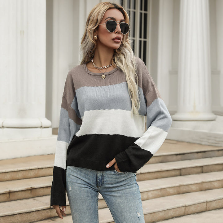Damen Colorblock-Feinstrickpullover mit überschnittener Schulter und lässiger Passform Drune