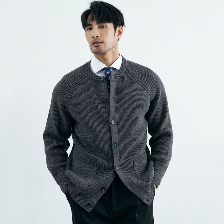 Herren Modische Strickjacke mit Rundhalsausschnitt Drune