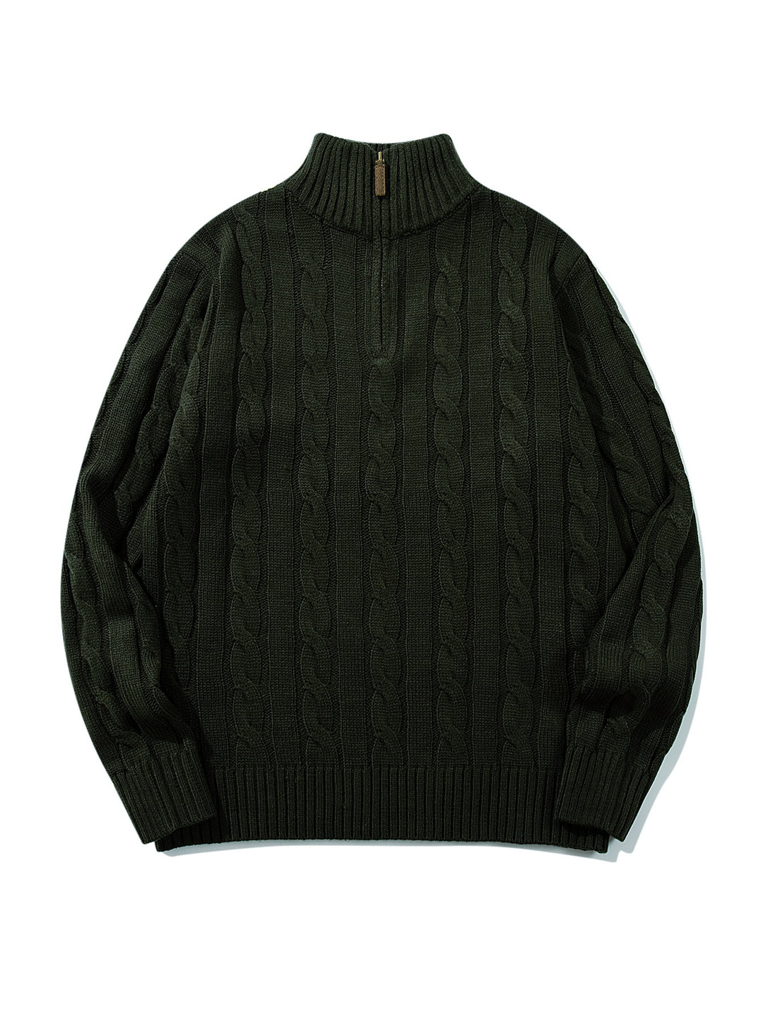 Unisex Zopfmuster-Halbzip-Pullover mit hohem Rippkragen und Oversize-Schnitt Drune
