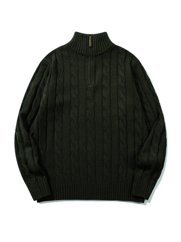 Unisex Zopfmuster-Halbzip-Pullover mit hohem Rippkragen und Oversize-Schnitt Drune