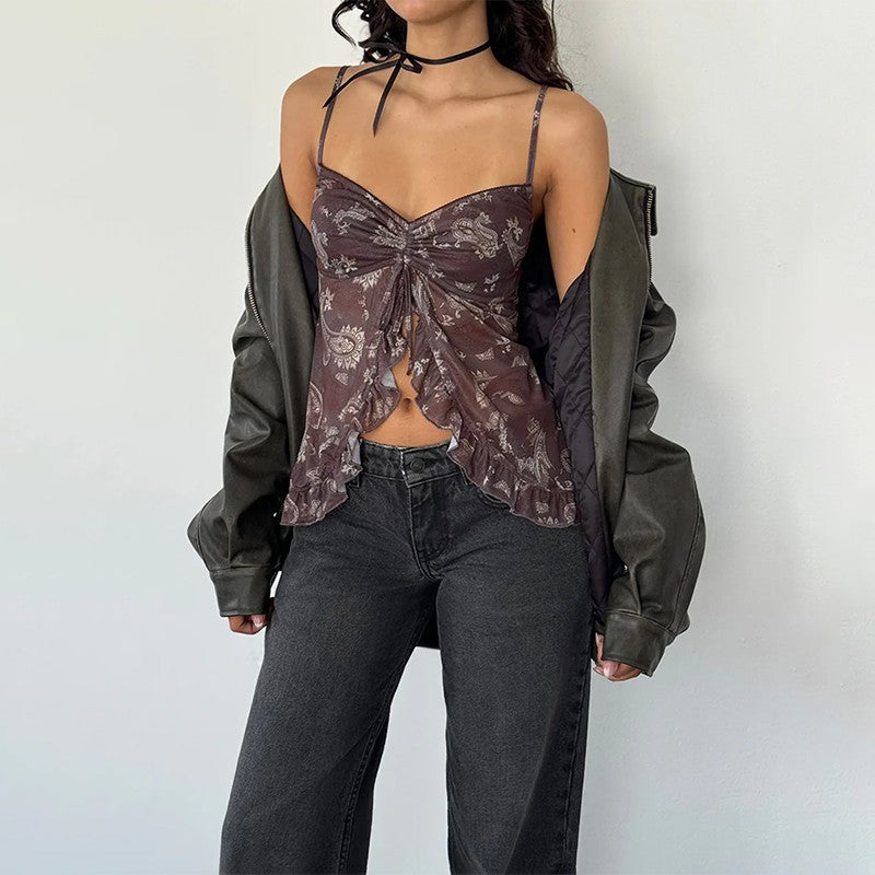 Damen Nostalgiisches Karo-Trägertop mit Rüschendetails Drune