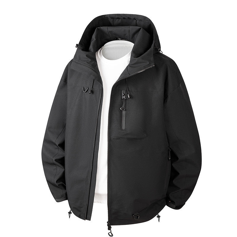 Herren Urbane Schutz-Softshelljacke mit verstellbarer Kapuze, Kontrast-Reißverschlüssen und Brusttasche Drune