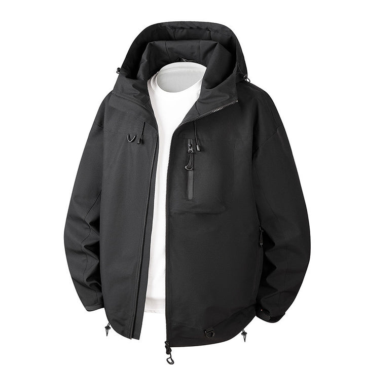 Herren Urbane Schutz-Softshelljacke mit verstellbarer Kapuze, Kontrast-Reißverschlüssen und Brusttasche Drune