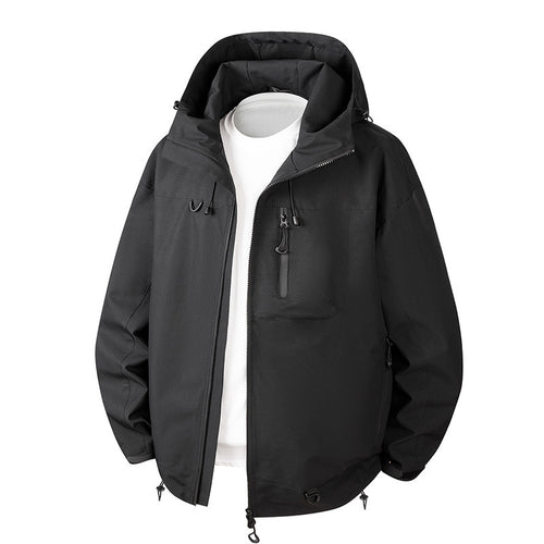 Herren Urbane Schutz-Softshelljacke mit verstellbarer Kapuze, Kontrast-Reißverschlüssen und Brusttasche Drune
