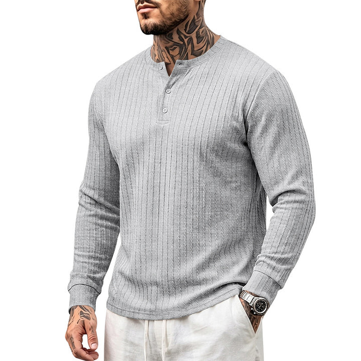 Herren Texturiertes Langarm-Henleyshirt mit Stehkragen und Zopfmuster Drune