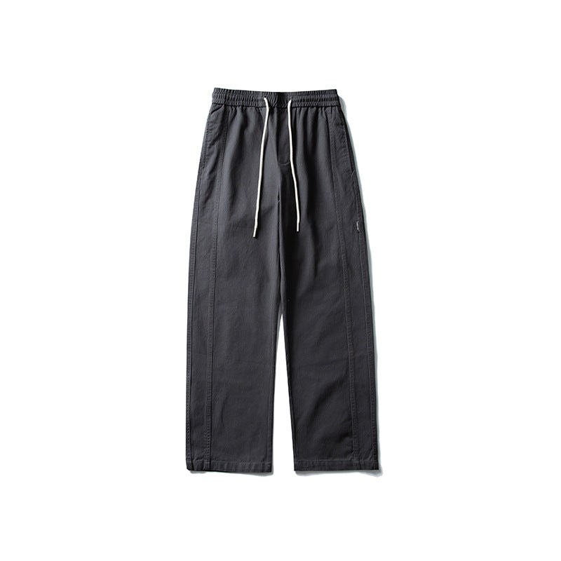 Herren Locker geschnittene Baumwoll-Canvas-Hose mit Tunnelzugbund, geradem Bein und Ziernaht-Details Drune