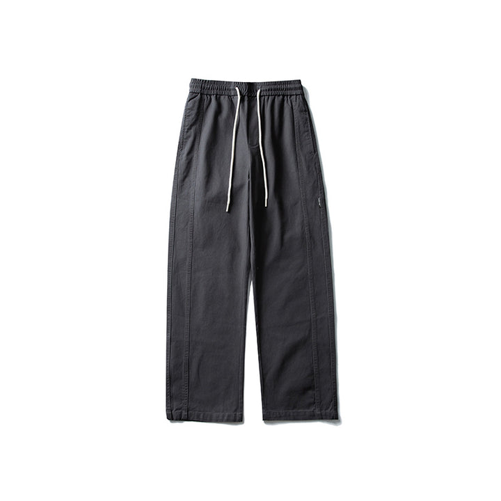 Herren Locker geschnittene Baumwoll-Canvas-Hose mit Tunnelzugbund, geradem Bein und Ziernaht-Details Drune