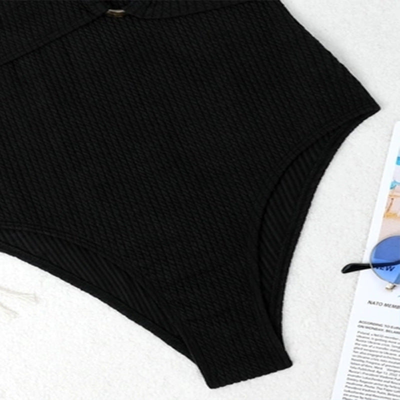 Damen Einteiler Badeanzug mit trendigem Wickel-Design und Ringelement Drune