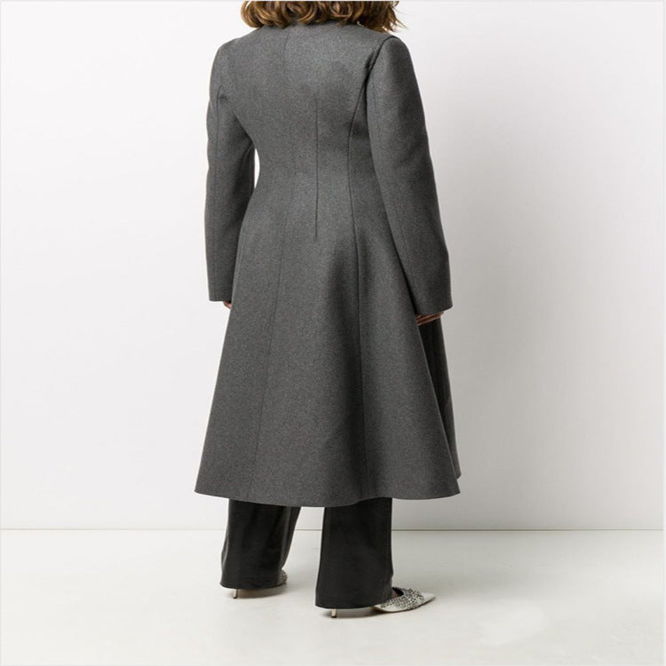 Damen Taillierter A-Linien Mantel mit asymmetrischer Einreihe und schwingendem Rock Drune