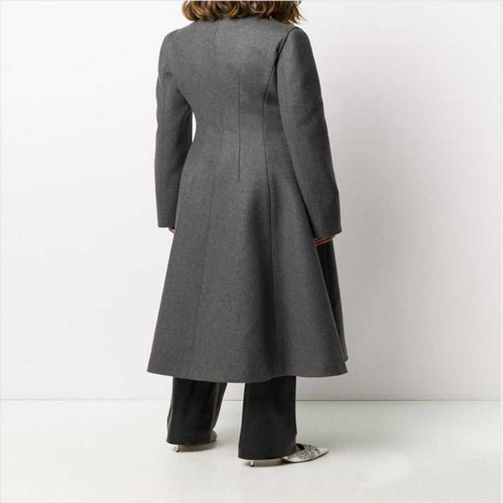 Damen Taillierter A-Linien Mantel mit asymmetrischer Einreihe und schwingendem Rock Drune