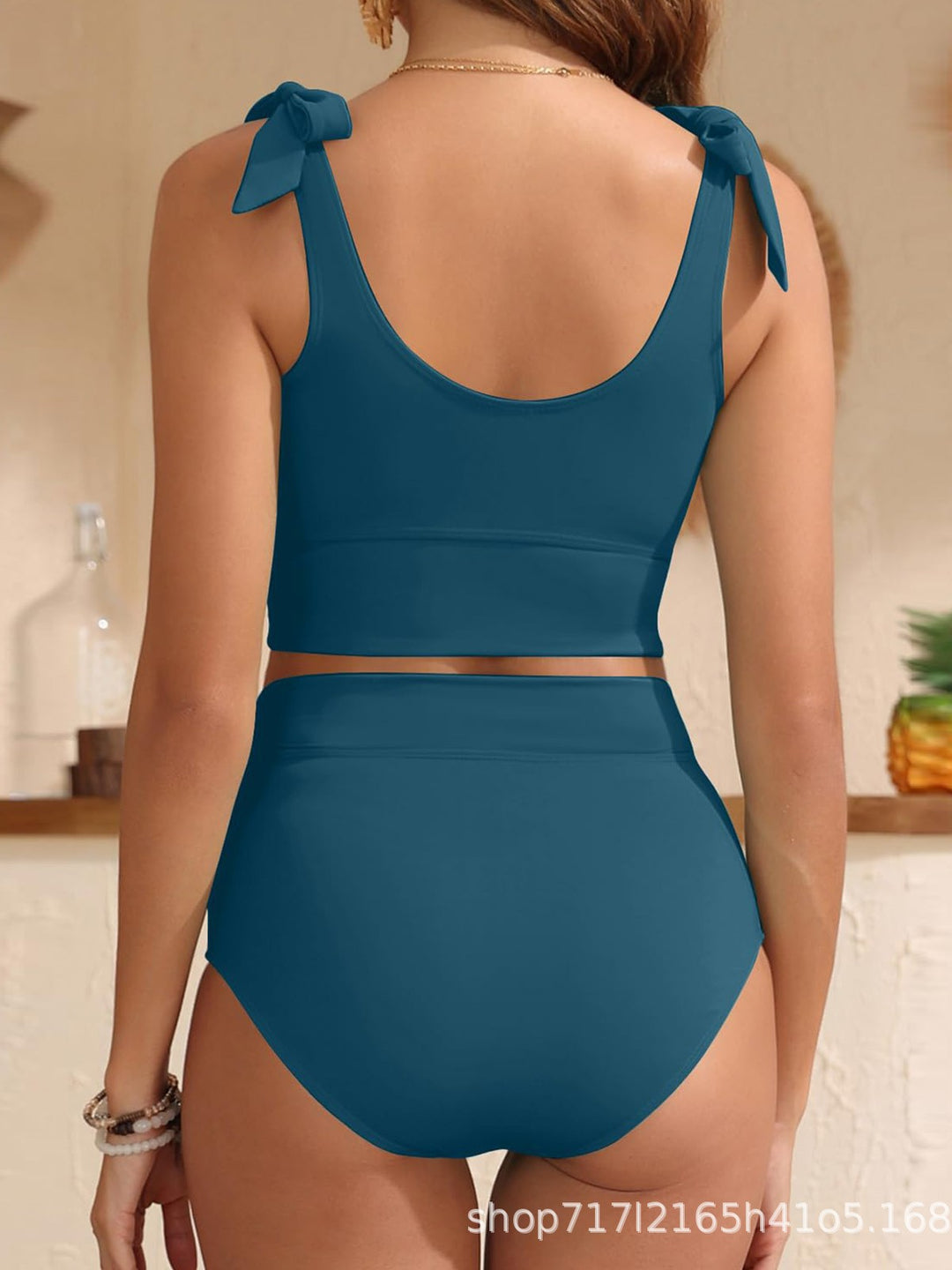 Damen Hochtailliertes Bikini-Set mit knotenverziertem Oberteil Drune