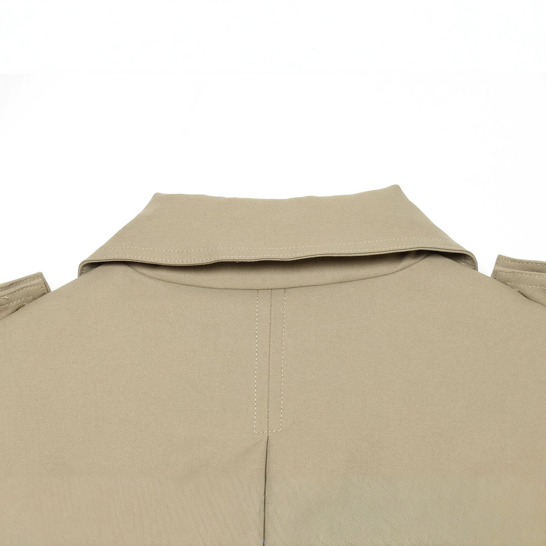 Damen Kurz-Cape-Trench mit Doppelreihe, Schulterklappen und Taillengürtel Drune