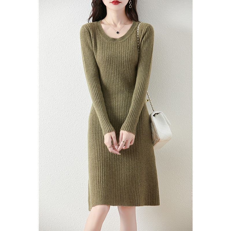 Damen Strickkleid mit feiner Rippstruktur und tailliertem Schnitt Drune