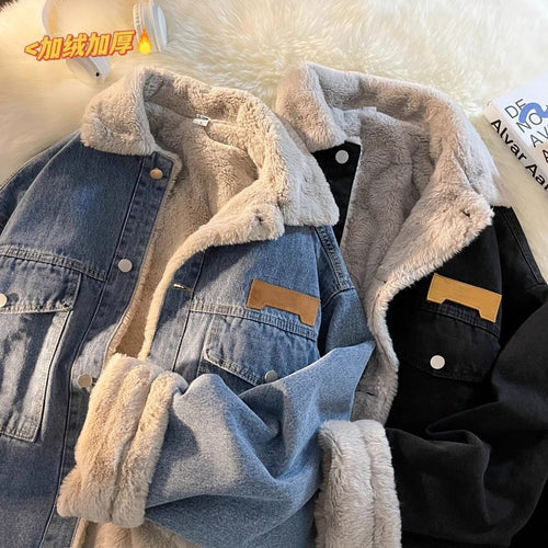 Herren Modische Jeansjacke mit Fleece-Futter Drune
