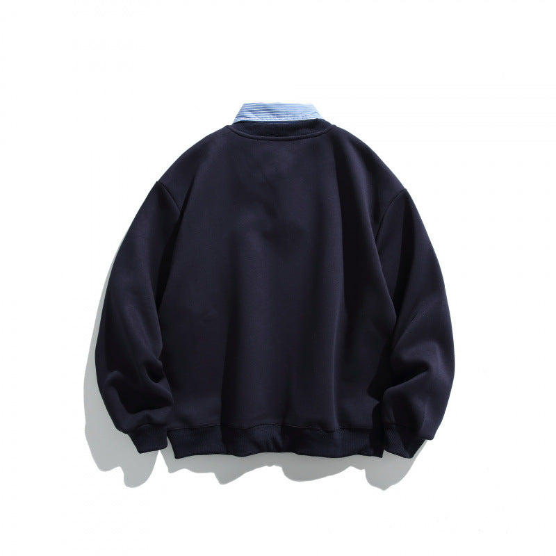 Herren Oversized Sweatshirt mit eingesetztem Hemdkragen und V-Ausschnitt Drune
