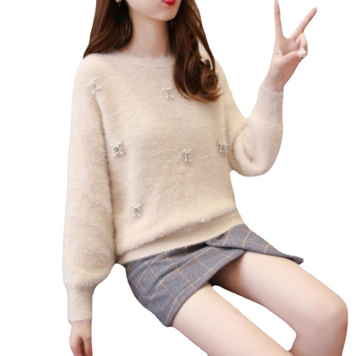 Damen weicher Pullover mit eleganten Perlenapplikationen Drune