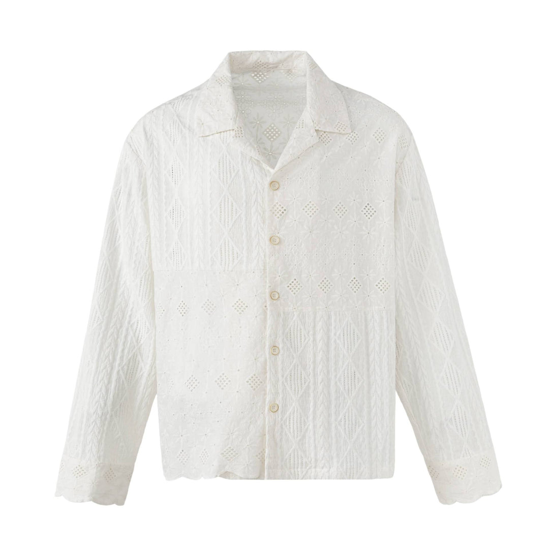 Damen Broderie-Anglaise Overshirt mit Knopfleiste und floraler Lochstickerei Drune